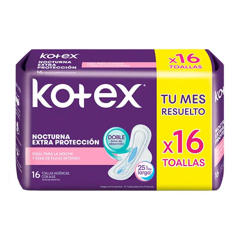 Toallas Femeninas Nocturnas con Alas Kotex - 16 unidades