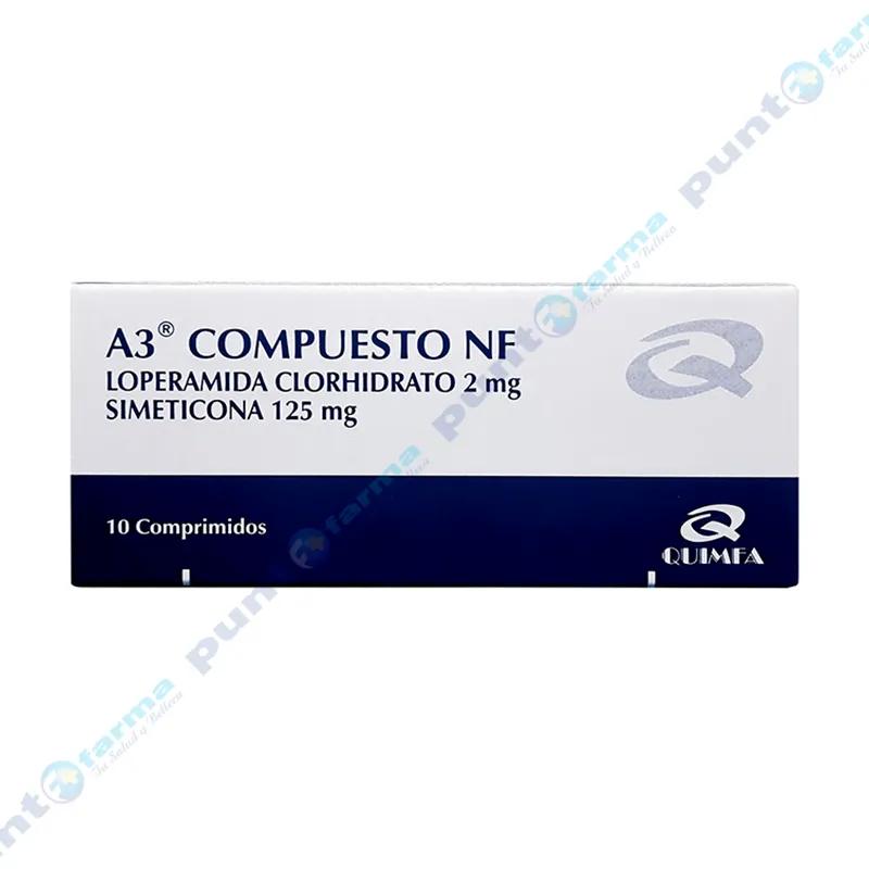 A3 Compuesto NF Loperamida Clorhidrato 2mg - Caja de 10 Comprimidos