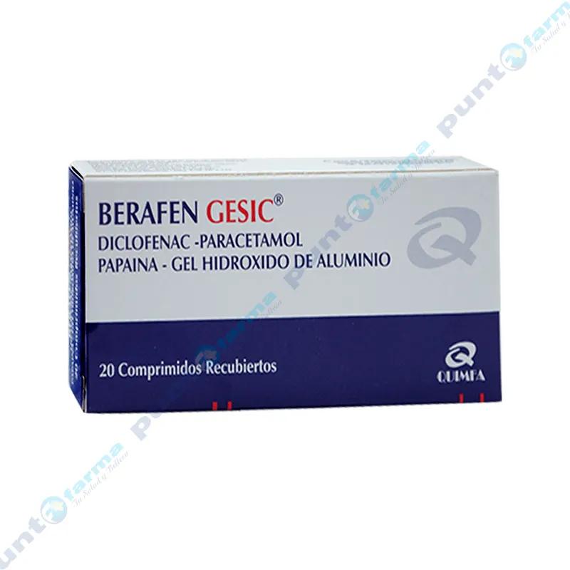 Berafen Gesic Diclofenac Paracetamol Papaína - Cont. 20 Comprimidos Recubiertos.