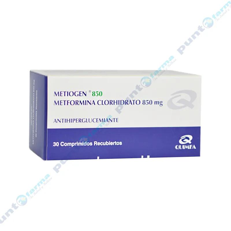Metiogen Metformina Clorhidrato 850 mg - Caja de 30 comprimidos