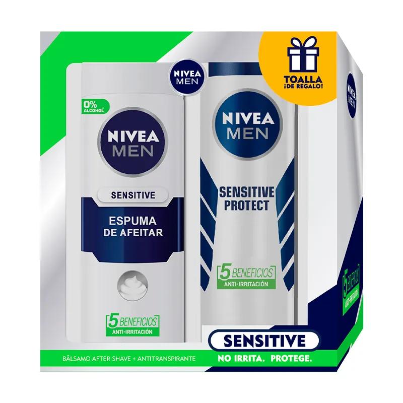 Pack Espuma de Afeitar+Antitranspirante Spray Sensitive+Toalla Nivea Men