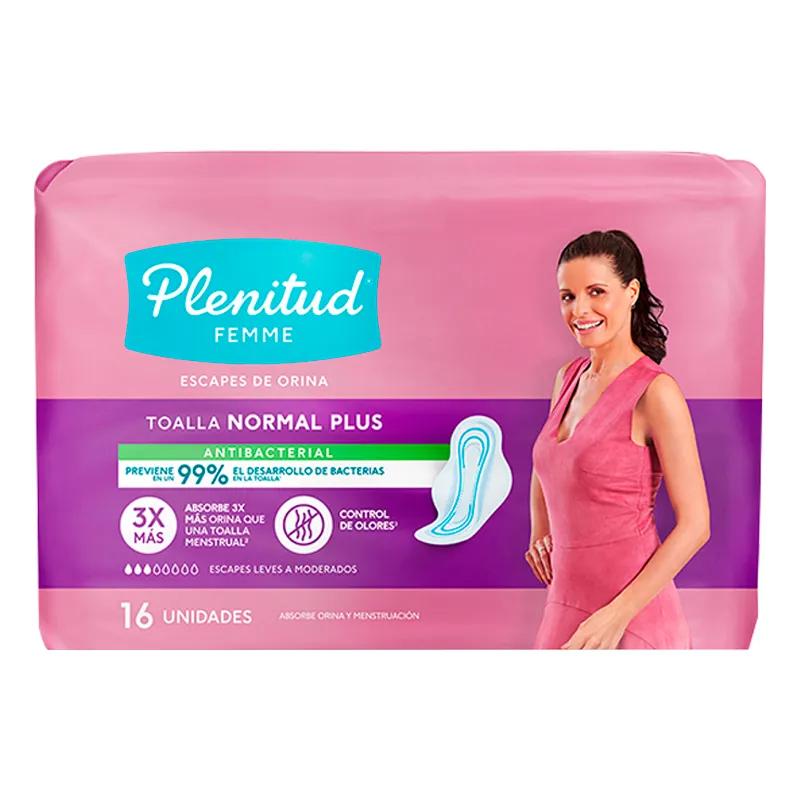 Protector Normal Plus Femme Largo con Alas Antibacterial Plenitud - 16 unidades