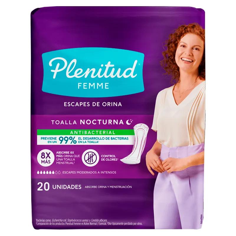 Toalla Nocturna Antibacterial Femme Plenitud - Contiene 20 unidades