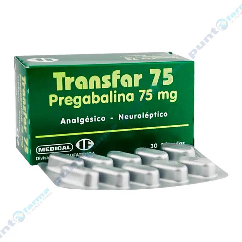 Transfar Pregabalina 75 mg - Contiene 30 cápsulas.