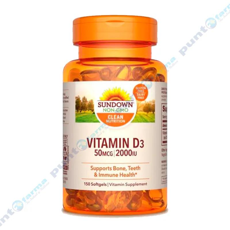 Vitamin D3 50mcg 2000IU Sundown Naturals - Frasco 150 cápsulas blandas
