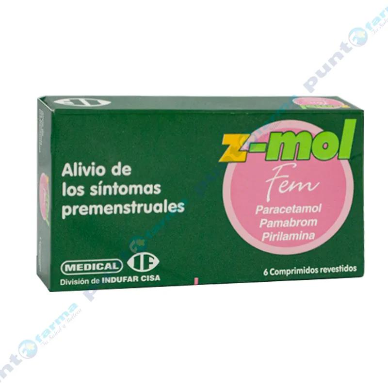 Z-mol Fem Paracetamol Pamabrom Pirilamina - Caja de 6 Comprimidos Revestidos.