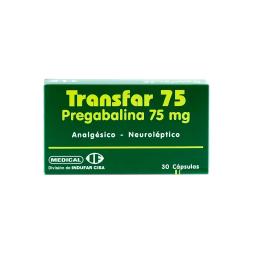 Transfar Pregabalina 75 mg - Contiene 30 cápsulas.
