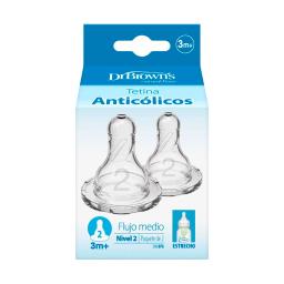Tetina Anticólicos N° 2 Flujo Medio 3m+ Dr. Brown´s - Cont. 2 unidades