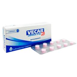 Vecar 25 Carvedilol 25 mg - Caja de 30 comprimidos ranurados