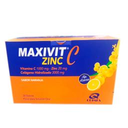 Maxivit C Zinc Vitamina C 1000 mg Colageno Hidrolizado 3000 mg - Caja de 30 Sobres