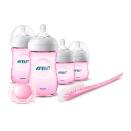 Set de Biberones Natural Rosa de 6 Piezas para Recién Nacido Avent