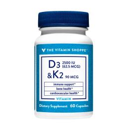The Vitamin Shoppe D3 2500 IU K2 90 mcg - Cont. 60 Capsulas