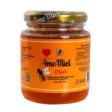 Miel de abeja con jalea real, polen, ginseng y guaraná Amomiel Plus - Pote x 300 gr.