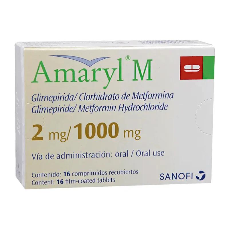 Amaryl  M Glimepirida/ Clorhidrato de Metformina 2 mg/1000mg - Caja de 16 comprimidos recubiertos