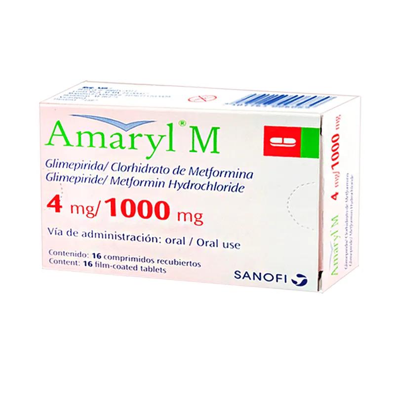 Amaryl M Glimepirida Clorhidrato de Metformina 4mg/1000mg - Caja de 16 comprimidos