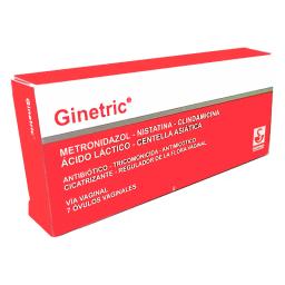 Ginetric Metronidazol Clindamicina Nistatina Centella Asiática Ácido Láctico - Caja de 7 óvulos vaginales