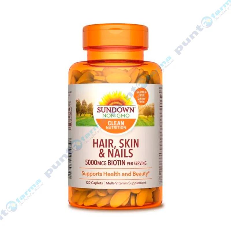 Hair, Skin y Nails 5000 mcg Biotin Per Serving Sundown Naturals -  Frasco de 120 cápsulas