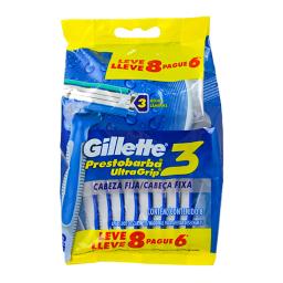 Maquina para Afeitar Prestobarba UltraGrip 3 Gillette - Lleve 8 Pague 6