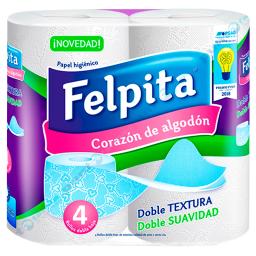 Papel Higienico Felpita Corazón de Algodón 20 Metros - Cont 4 unidades