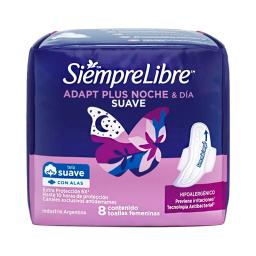 Toallas Femeninas Adapt Plus Noche y Día con Alas Siempre Libre - Cont.8unidades