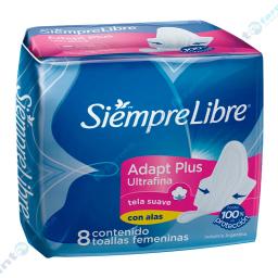 Toallas Femeninas Adapt Plus Ultrafina con Alas Siempre Libre - Cont. 8 unidades.