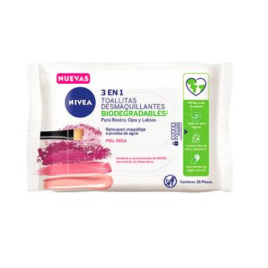Toallitas Desmaquillantes Biodegradables 3 en1 Piel Seca Nivea - Cont 25 unidades