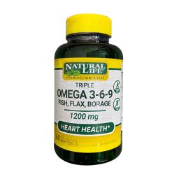 Triple Omega 3-6-9 (Fish, Flax, Borage) Natural life - Frasco de 60 cápsulas