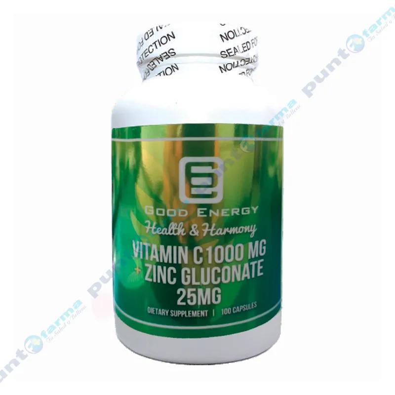 Vitamin C1000mg + Zinc Gluconate 25mg Good Energy - Frasco de 100 cápsulas