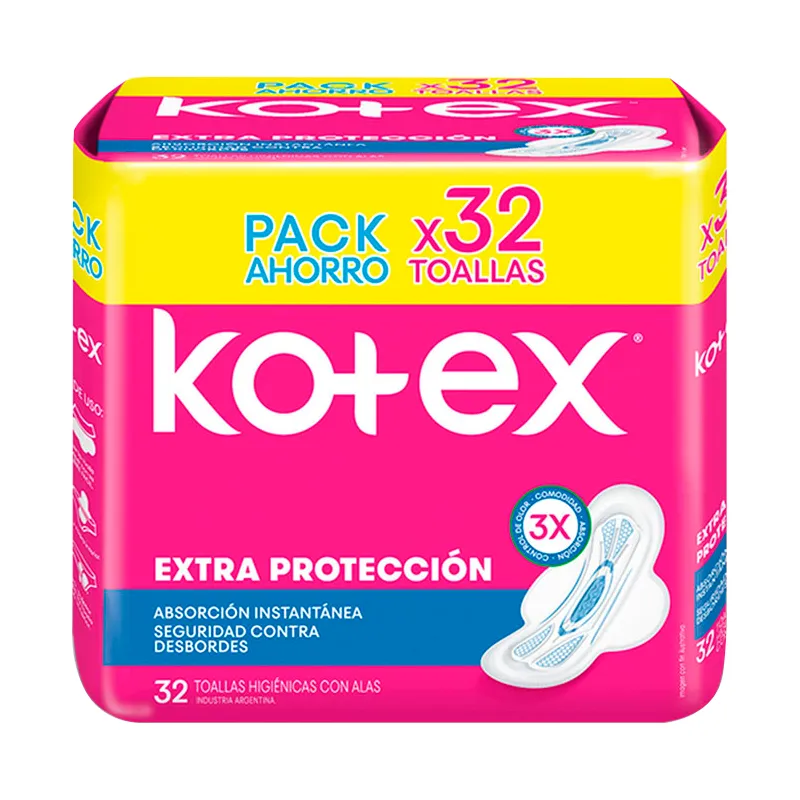 Toallas Higiénicas Normal Extra Protección 3x Kotex - Cont. 32 unidades