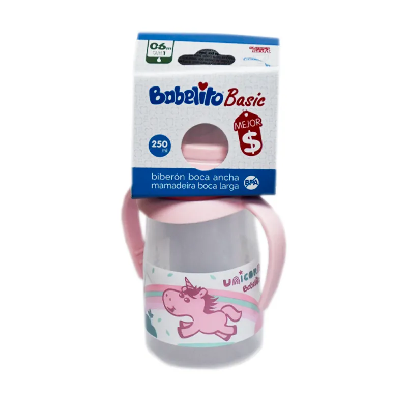 Biberon Boca Ancha Con Asas Rosado Babelito - Cont. 250 mL