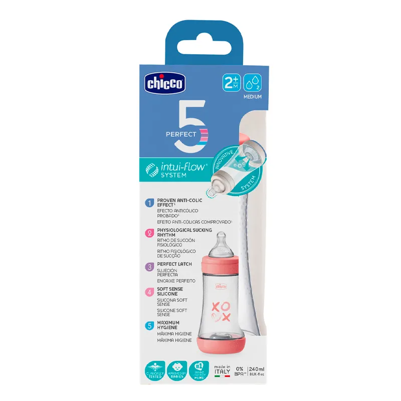 Biberon Perfect 5 2M+ Rosa Chicco - Cont.240 mL