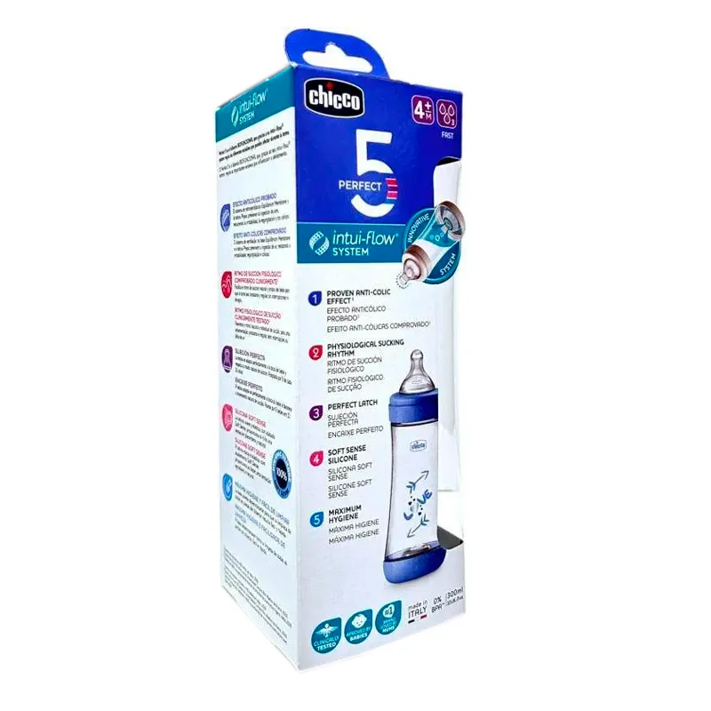 Biberon Perfect 5 4M+ Azul Chicco - Cont.300 mL