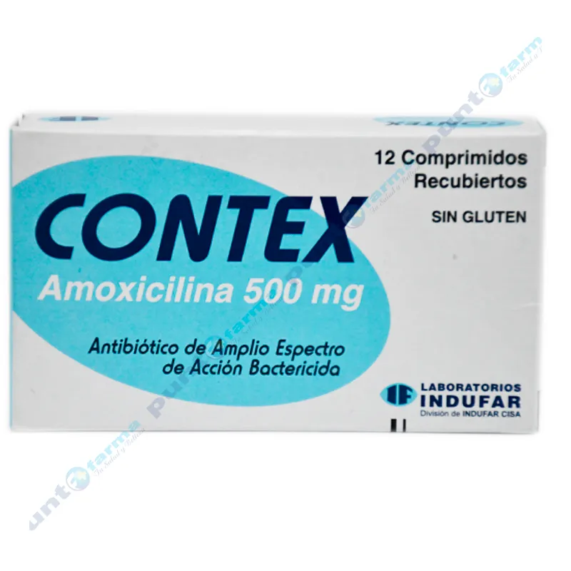Contex 500 mg Amoxicilina - Contiene 12 Comprimidos Recubiertos.