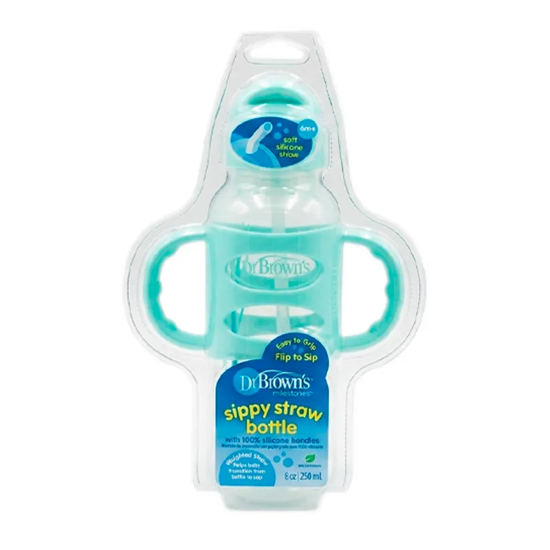 Botella Con Pajita Asa Verde Dr Browns - Cont. 250 mL