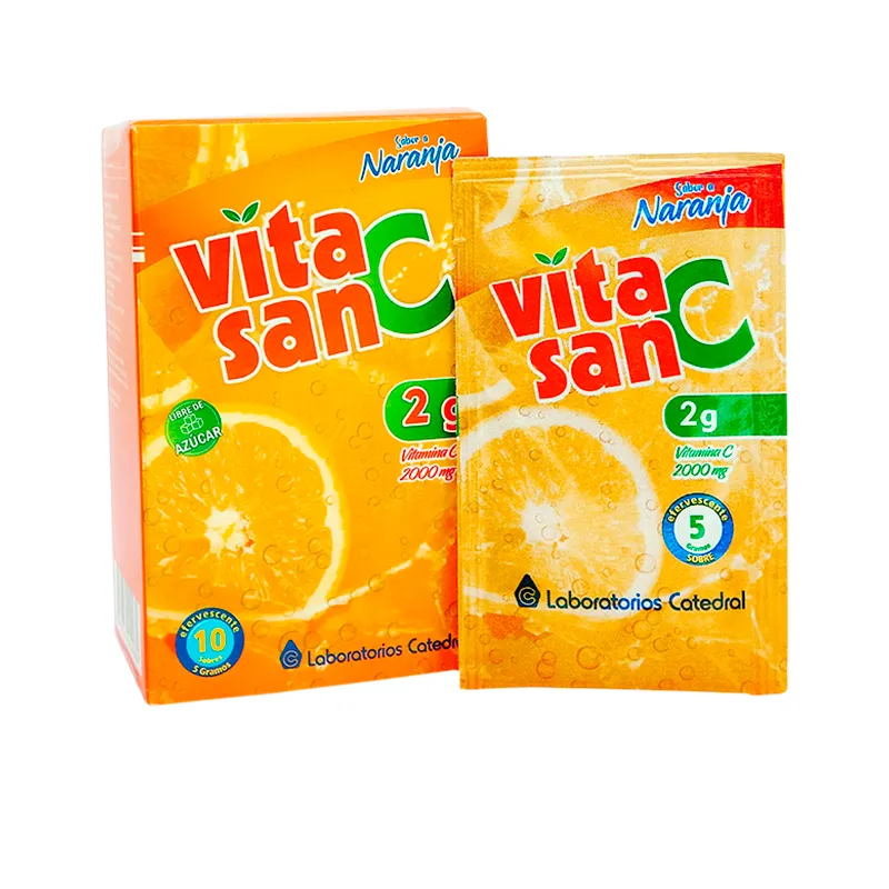 Polvo Efervescente Vitasan C sabor naranja 2G - Caja x 10 sobres