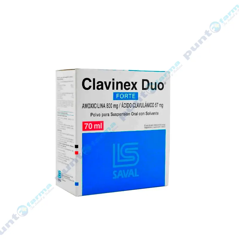 Clavinex Duo Forte Amoxicilina 800 mg - Cont. 70 mL de Polvo para Suspensión Oral con Solvente