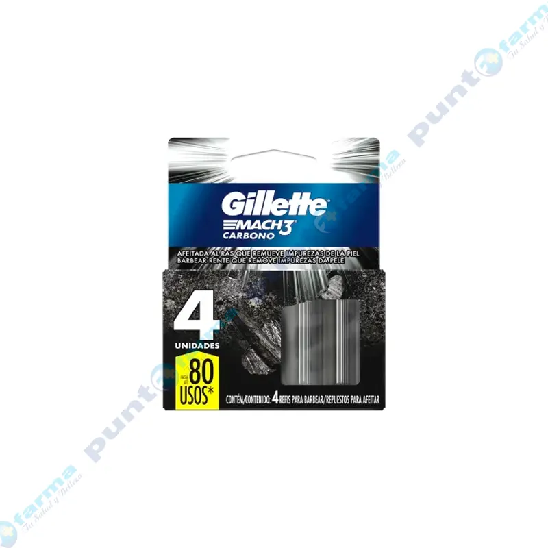 Cartucho de Repuesto Mach 3 Carbono Gillette - Cont.4 unidades
