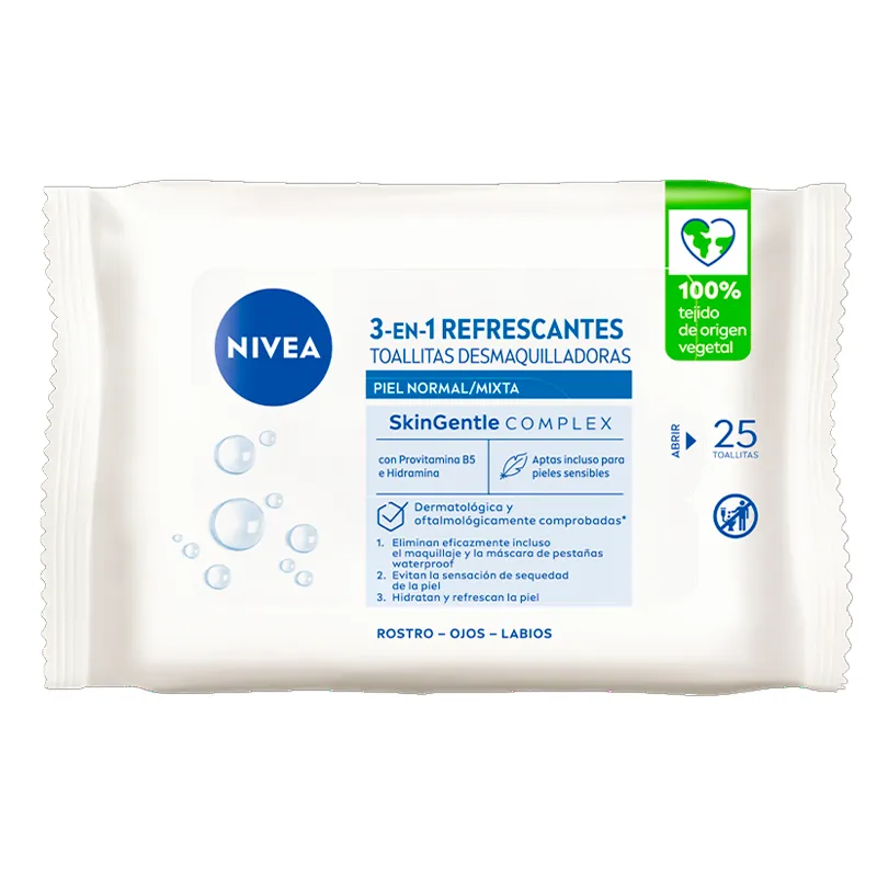 Toallitas Desmaquillantes 3 en1 Piel Normal Nivea - Cont 25 unidades