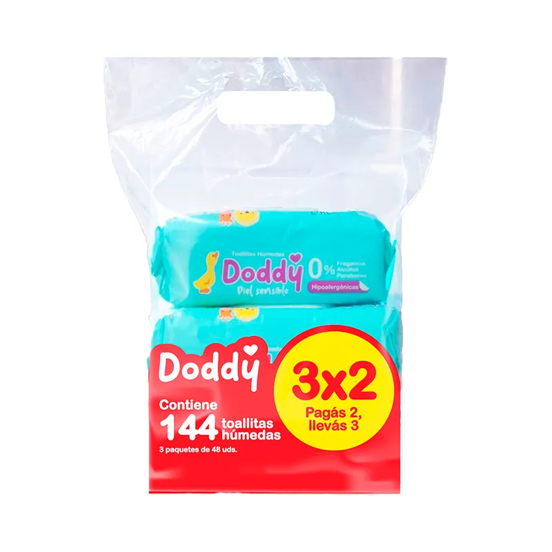 Toallitas Húmedas 3x2 Doddy - Cont. 3 paquetes de 48 unidades c/u