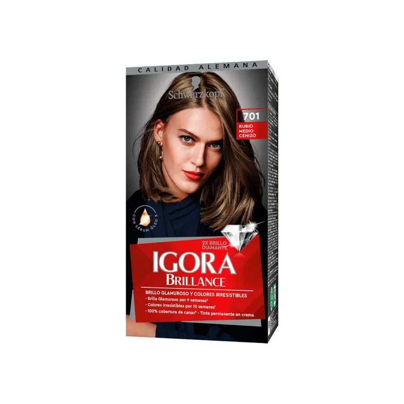 Kit Crema Coloracion Brillance 701 Rubio Medio Cenizo Igora