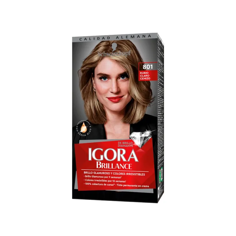 Kit Crema Coloracion Brillance 801 Rubio Claro Cenizo Igora