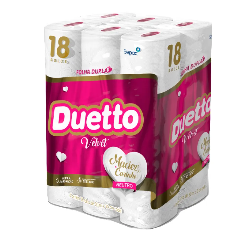 Papel Higiénico Doble Hoja Velvet Neutro Duetto - Cont. 18 Unidades