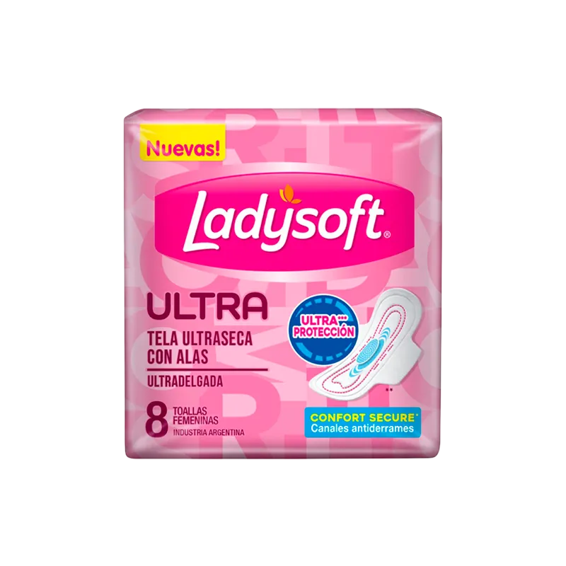 Toallas Femeninas Tela Ultra Seca con Alas Ladysoft - Cont.8 unidades
