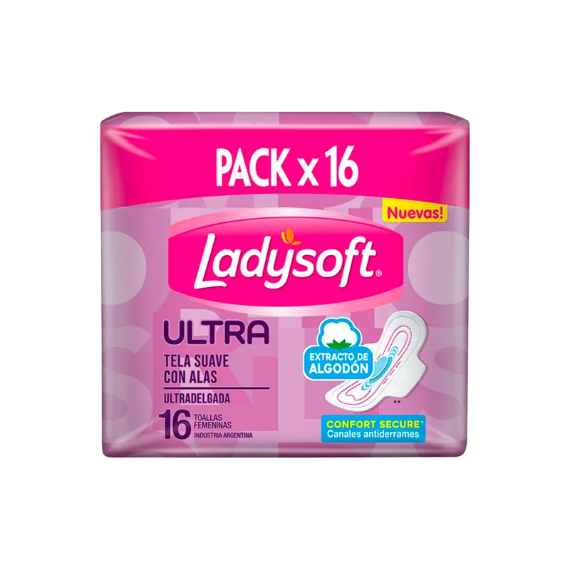 Toallas Femeninas Ultra Suave con Alas Ladysoft - Cont.16 Unidades