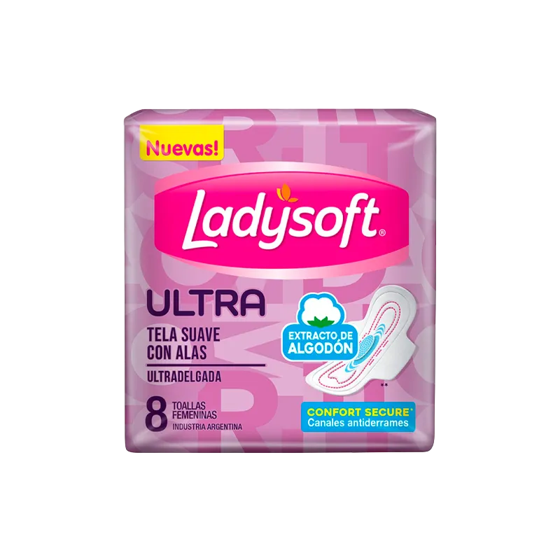 Toallas Femeninas Ultra Suave con Alas Ladysoft - Cont.8 Unidades