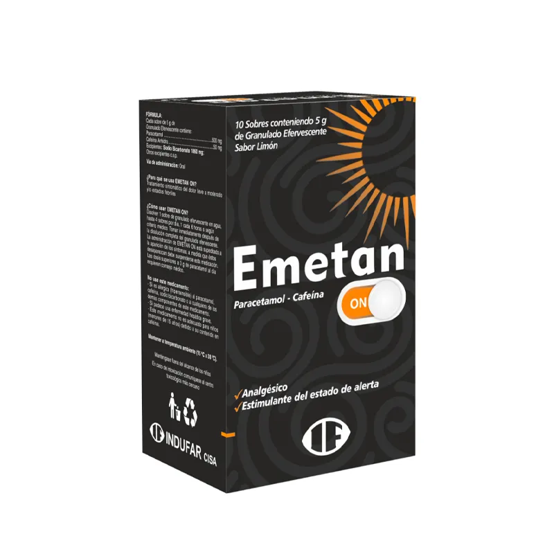 Emetan On Paracetamol 500 mg Cafeína 50 mg - Cont. 10 Sobres