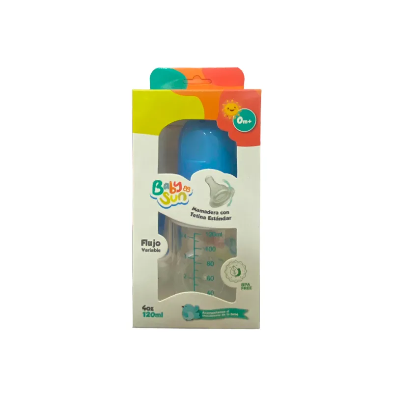 Mamadera Azul con Tetina Estandar Baby Sun - Cont.120 mL
