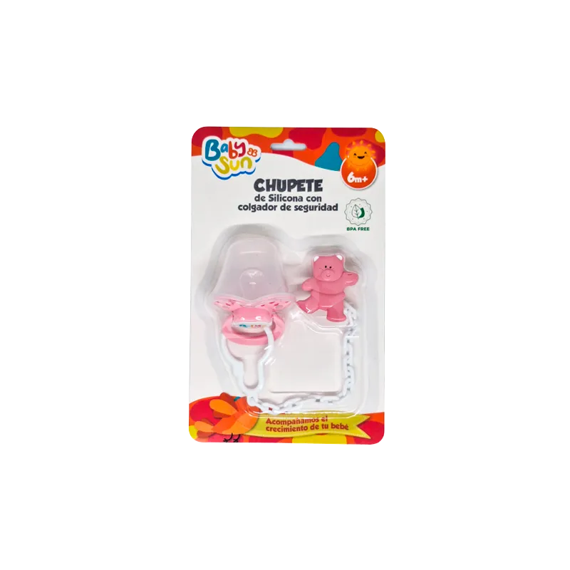 Chupete de Silicona Rosa con Prendedor Baby Sun