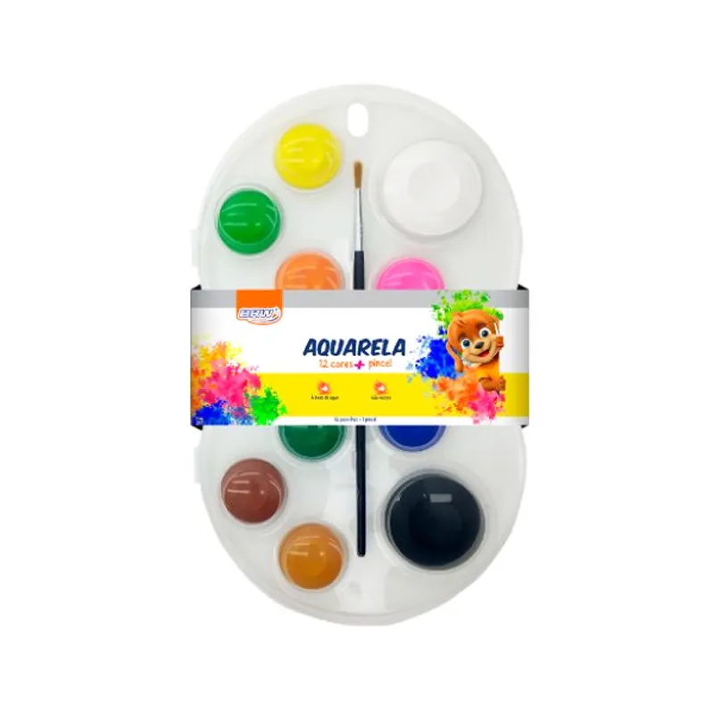 Acuarela en Pastilla 12 Colores +1 Pincel BRM