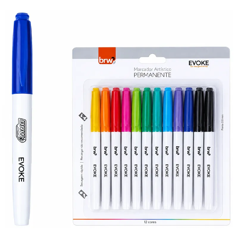Marcador Artistico Permanente 12 Colores Evoke BRM